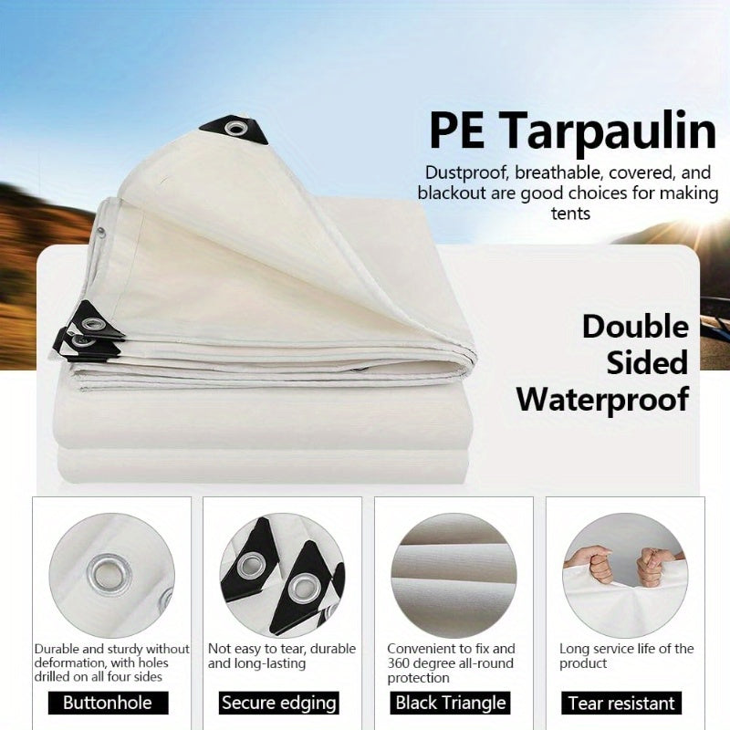 Heavy Duty White Waterproof Tarp with Metal Grommets - Double-Sided, Multi-Purpose Outdoor Covering for Camping, Patios, Furniture, Boats and RVs - Reinforced Edges, Frost-Proof, Tear-Resistant