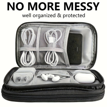 1 Dual Layer Electronic Accessories Organizer with 8 Compartments Waterproof Travel Organizer for Chargers, Cables, Headphones, USB Drives - Durable Fabric, Hand Washable/Dry Cleanable