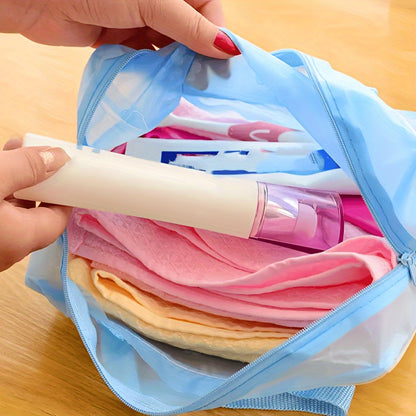 5pcs Floral PVC Waterproof Makeup & Toiletry Bag Set - Foldable, Stain-Resistant with Zip Closure and Dual Handles - Perfect for Travel & Home Organization, Blue