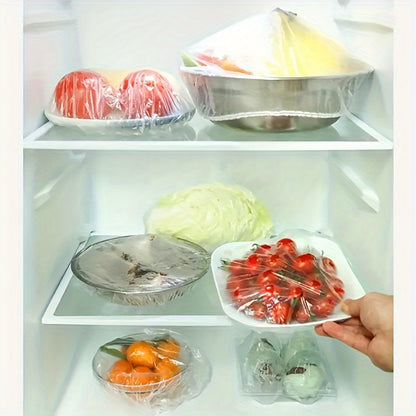 300pcElastic Food Covers - Disposable Plastic Bowl & Vegetable Freshness Wraps for Kitchen and Dining, Perfect for Home Use