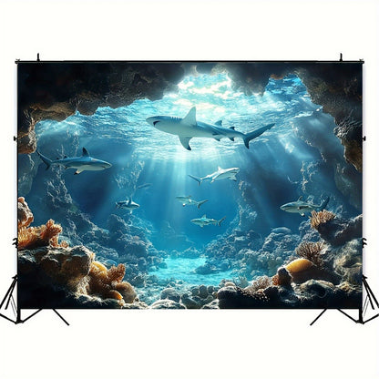 Underwater Sea Life Polyester Backdrop, Ocean Shark Coral Fish Wall Decor for Birthday and Bachelorette Parties | Non-Motorized, Multipurpose Banner for General Celebrations