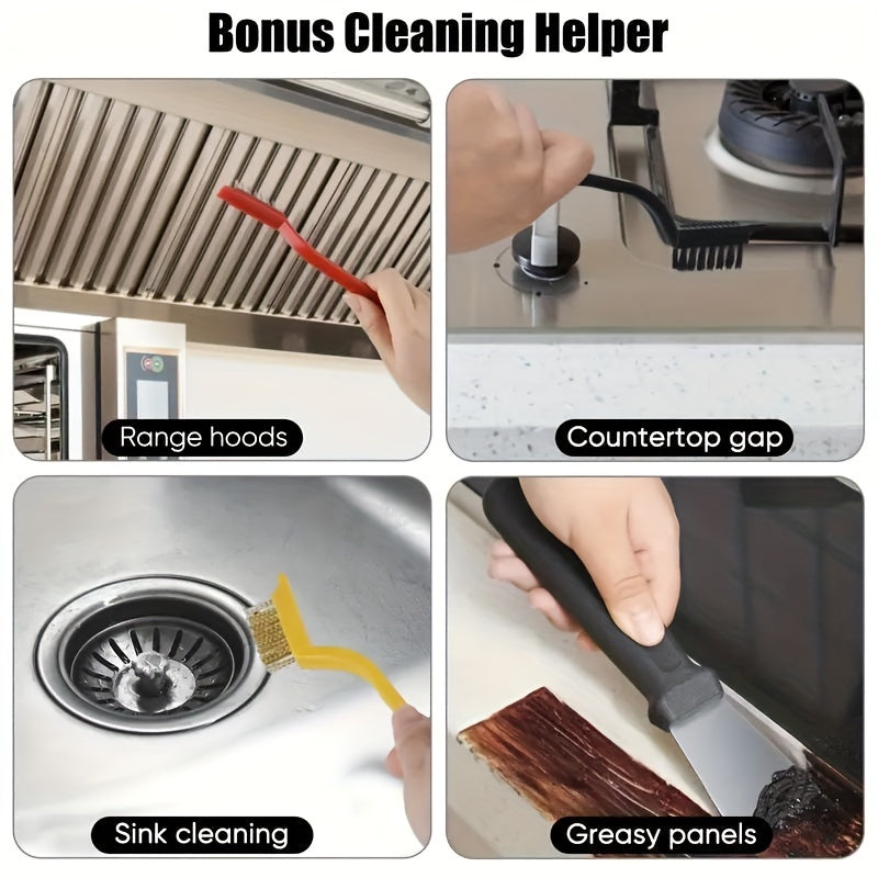 5 pieces/set, kitchen cleaning tool set, cleaning shovel defrost shovel, electric wire brush, kitchen gas stove range hood pot sink cleaning tool, heavy oil removal tool brush shovel, cleaning supplies