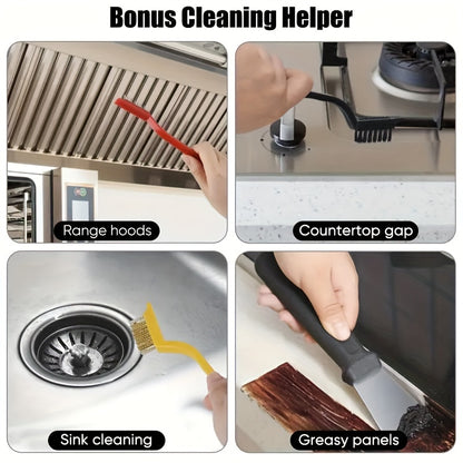5 pieces/set, kitchen cleaning tool set, cleaning shovel defrost shovel, electric wire brush, kitchen gas stove range hood pot sink cleaning tool, heavy oil removal tool brush shovel, cleaning supplies