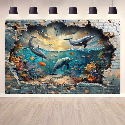 Underwater Shark and Coral Photo Booth Backdrop - Versatile Polyester Wall Mural for Summer Vacations, Birthday Parties and More