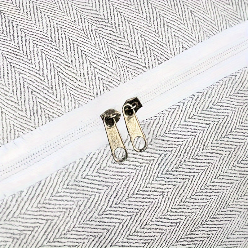 150L 1pc Large Capacity Non-Woven Storage Box with Handle, Foldable Clothes and Blanket Storage Box, Stylish Gray with Stripe Pattern for Wardrobe Organization