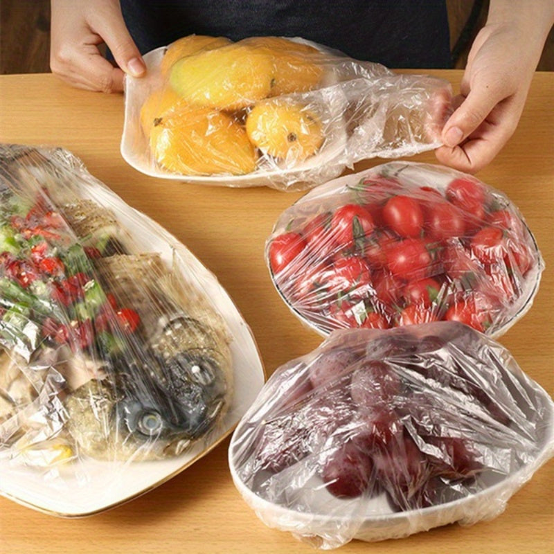 300pcElastic Food Covers - Disposable Plastic Bowl & Vegetable Freshness Wraps for Kitchen and Dining, Perfect for Home Use