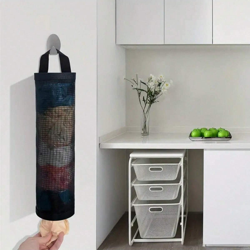 Large Capacity Shopping Bag Rack: Mesh Hanging Storage Rack for Kitchen, Breathable Plastic Bag Storage Rack, Foldable, Suitable for Contact with Food