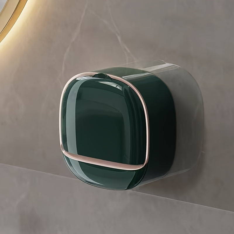 Easy to install wall mounted soap dish with lid - double layer plastic storage rack for bathroom and kitchen