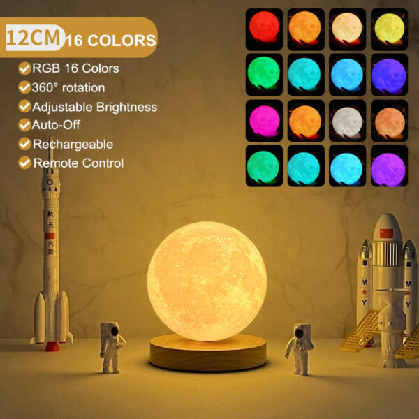 Rechargeable Multi Color Rotating Moon Lamp 12cm