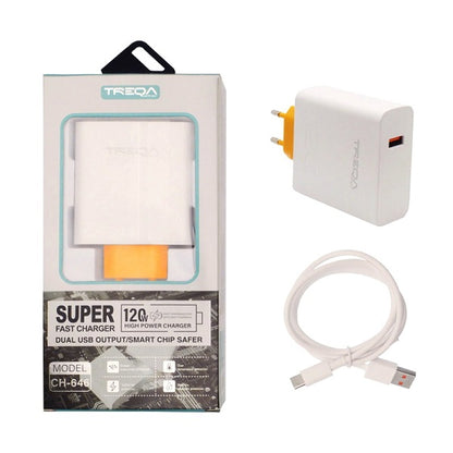 Treqa CH-646 120W Single USB Fast Charger With Type C Cable
