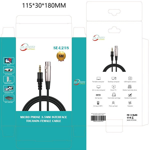 Super Electronics SE-L218 3.5mm Stereo Jack Male To XLR Female Cable Foil+Braided Shielded For Microphone Mixer 5M
