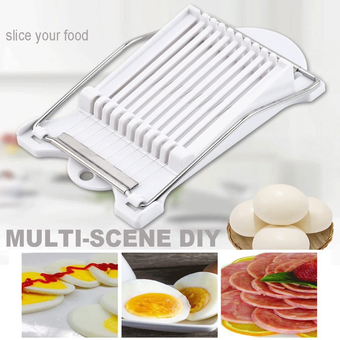 Spam Slicer, Luncheon Meat Slicer, Multipurpose Stainless Steel Wire Egg Slicer,Tomato Fruit Soft Cheese Slicer Cuts 10 Slices