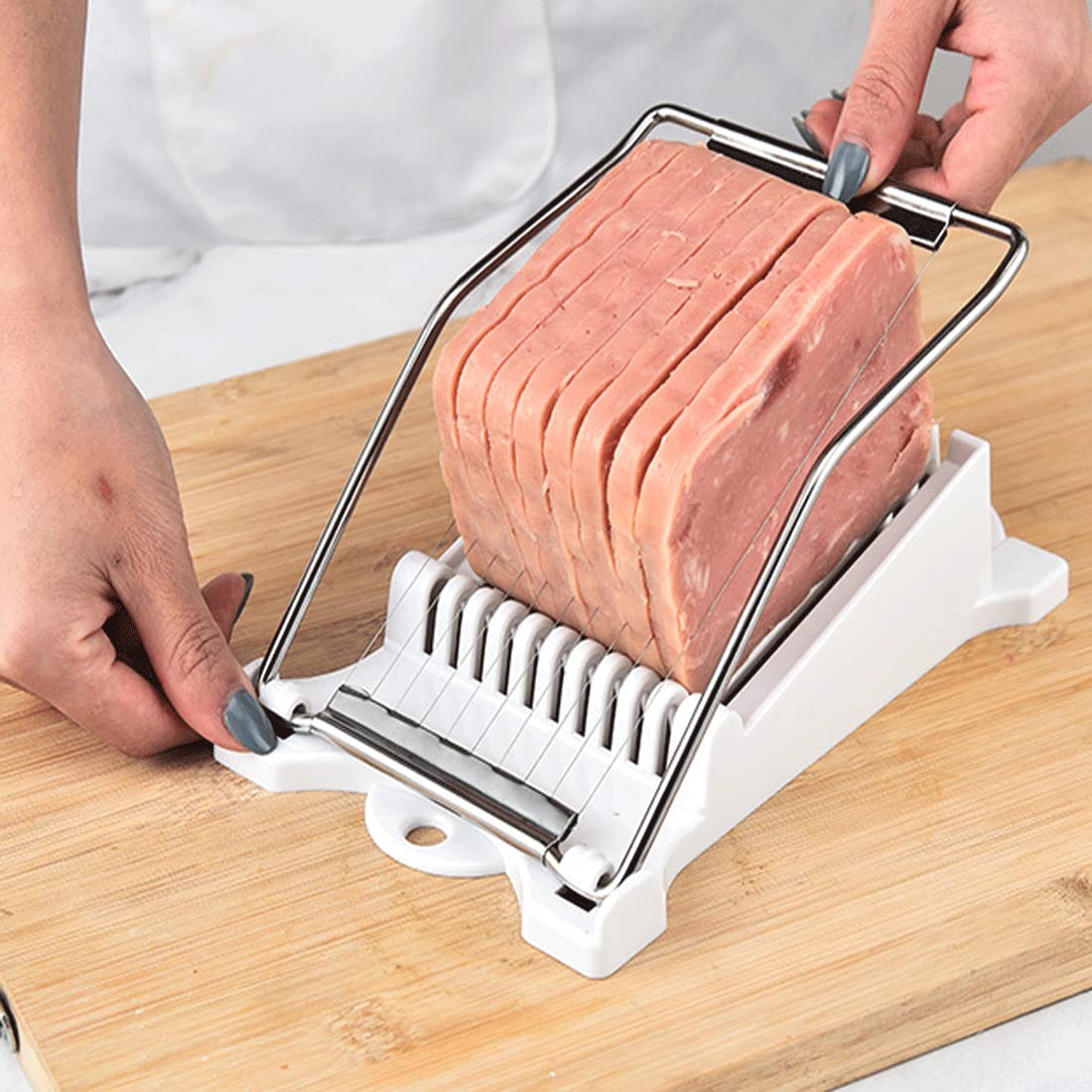 Spam Slicer, Luncheon Meat Slicer, Multipurpose Stainless Steel Wire Egg Slicer,Tomato Fruit Soft Cheese Slicer Cuts 10 Slices