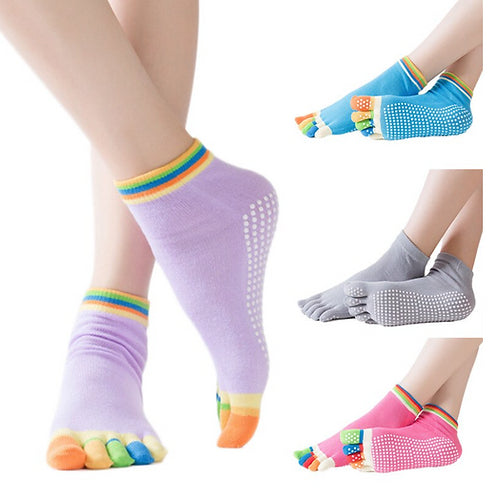 Yoga Pilates Grip Socks Small/Medium Lavender with Multi-Color Toes