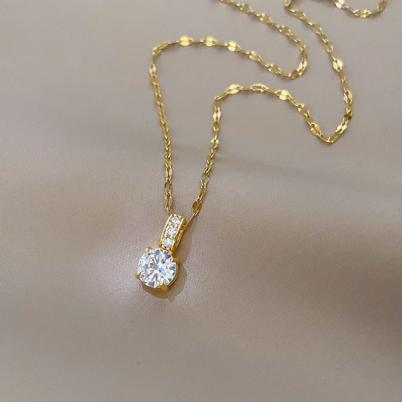 Stainless Steel 18K Gold Plated Plated Micro Set Synthetic Cubic Zirconiaia Pendant Necklace Trendy Adjustable Minimalist Chain Jewelry Gift for Women and Men