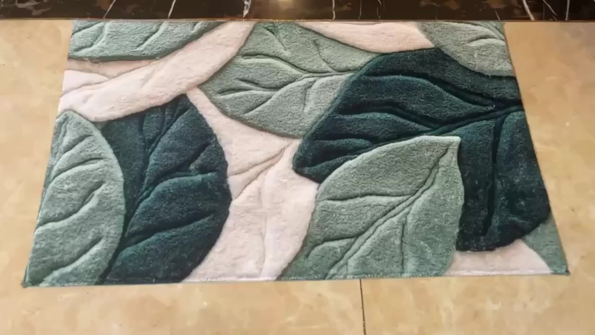 1Pc Spring Green Leaf Pattern Flannel Door Mat 100%
