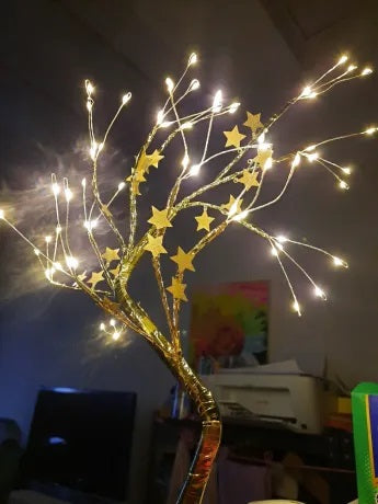 D-4 72 LED Star Gold Leaves Tree Table Lamp With Base USB DC /Battery Operated