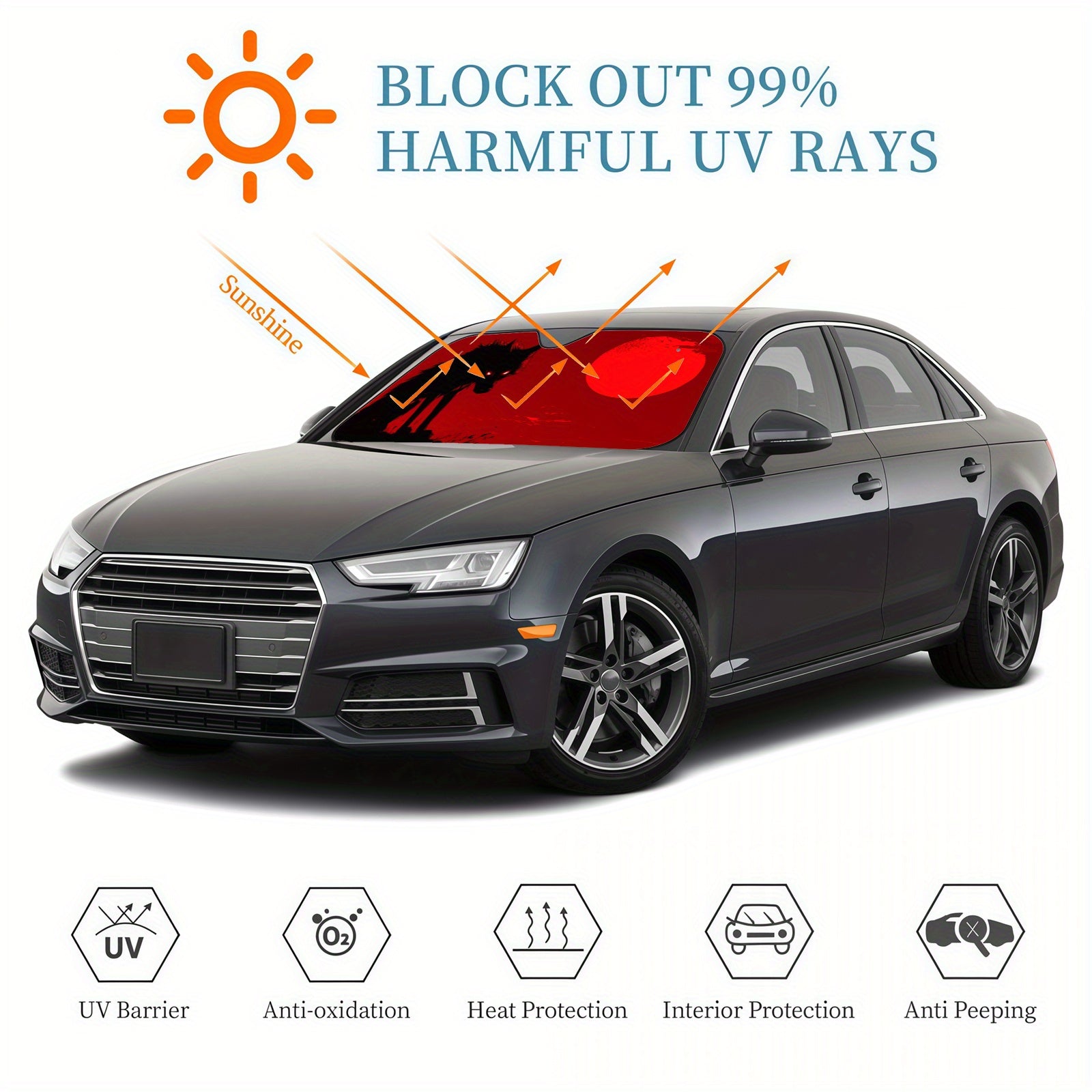 1pc Geometric Wolf Pattern Car Sunshade  Heat Resistant and Scratch Proof  Keeps Vehicle Cool Comfortably   Fits Most Cars  SUVs  Trucks  and Vans  Sun Protection | Stylish Sunshade | Durable Material  Car Windshield Sunshade