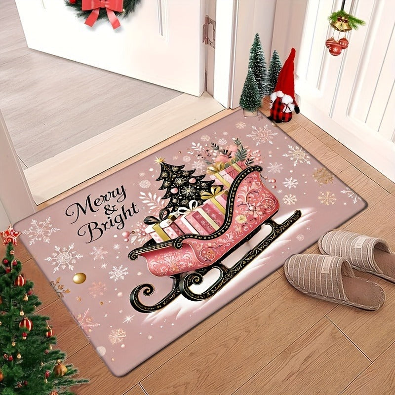 1Pc Christmas Pink Sleigh Doormat Merry & Bright Living