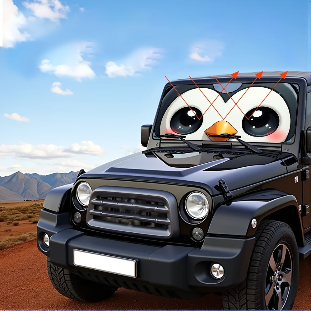 1pc Cute Big Eye Penguin Car Windshield Sunshade   Foldable Fit for SUV & Truck Front Windows  UV Protection & Heat Reduction  Adorable Cartoon Design with Expressive Eyes  Durable Automotive Accessory  Vehicle Heat Shield | Quality Reflective Material  P
