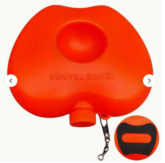 Solo tennis trainer with rebound ball - high refractive index plastic, yellow, includes rubber band base for water and sand filling - suitable for beginners and seniors  Apple base non-slip (orange 1) + reverse hook