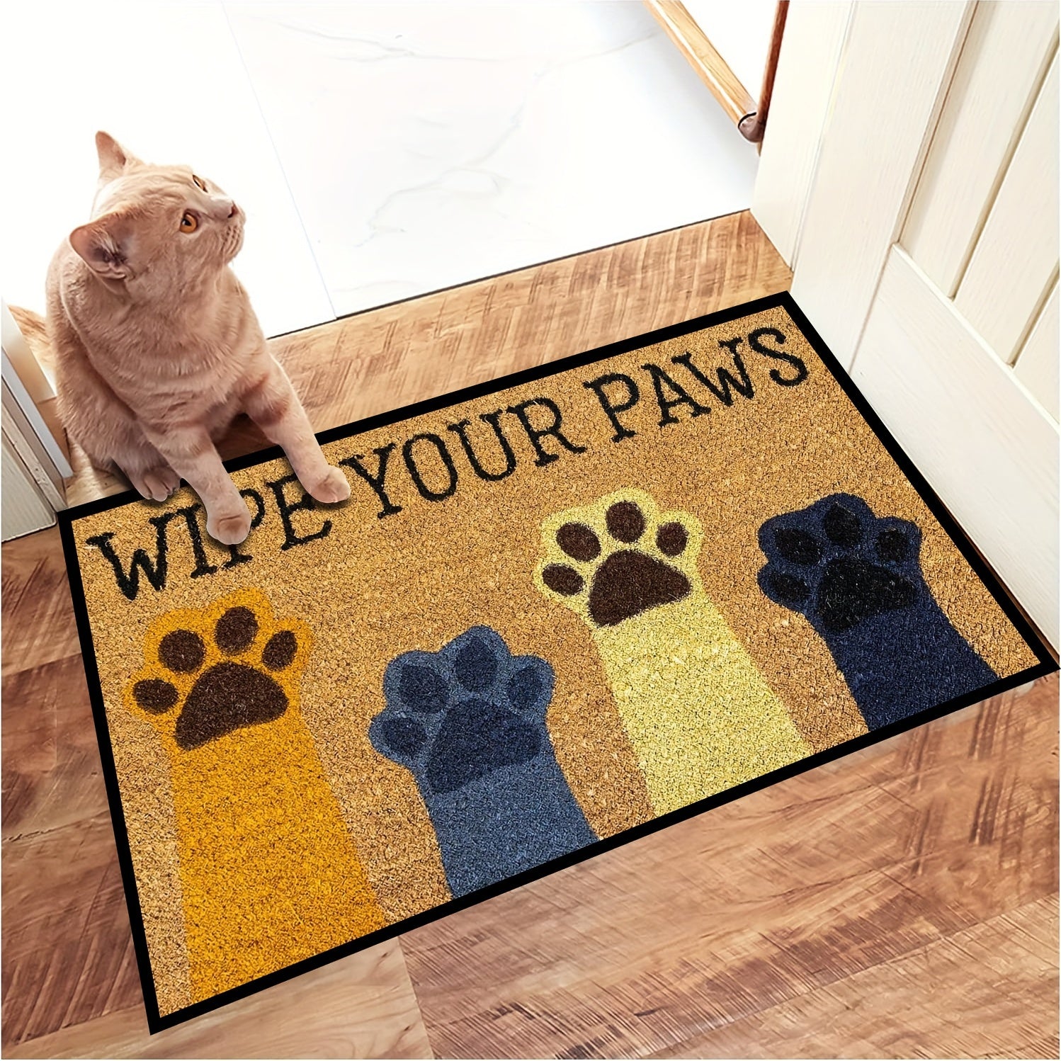 1pc Paw Print Doormat   Non Slip Indoor/ Entrance Mat with "Welcome" Lettering & Paw Prints  Beige/Brown/Blue/Golden/Black  Durable All Season Mat for Front Door  Bathroom  Living Room   Pet Friendly Housewarming Gift for Dog & Cat Owners  Machine Washabl