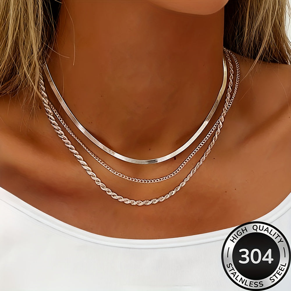 AIVEO Women's Stainless Steel KC Golden Plated Interlocking Layered Necklace   Multi Layered Stackable Chains  Anti Tarnish Durable Jewelry for Daily Wear & Parties  Elegant Gift for Christmas  Birthdays  (European Style Golden Jewelry