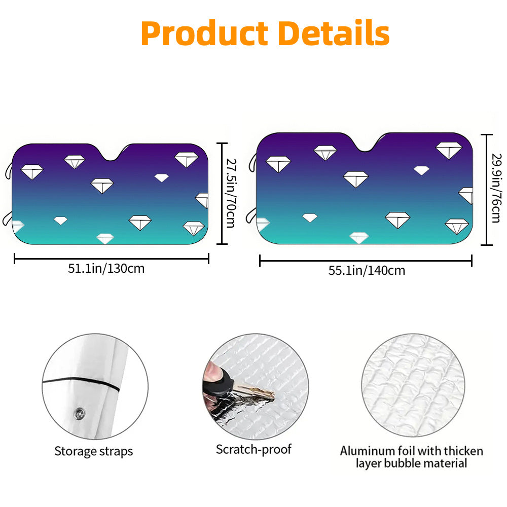 1pc Car Sunshade with Gradient Diamond Pattern  Front Windscreen Visor High Definition Printed Shield for RVs  Sedans & SUVs   Easy to Install  Sun Shields For Cars  Mini Car Sunshade  Sun Reflector For Car Window  Car Sun Shield Fabric  Sun Blocker For C