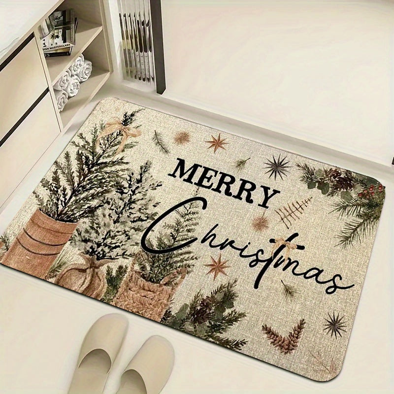 1Pc Vintage Farmhouse Christmas Doormat With "Merry Christmas" Text