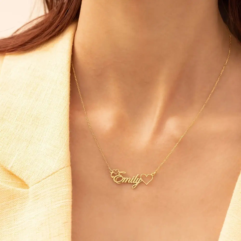 Custom Heart and Name Necklace  Elegant 18K Golden plated Plated 201 Stainless Steel Pendant Durable  Waterproof  Personalized Name Tag  Ideal Gift for Valentine's Day  Mother's Day  Father's Day  Birthdays  and Special Occasions  for Teenager