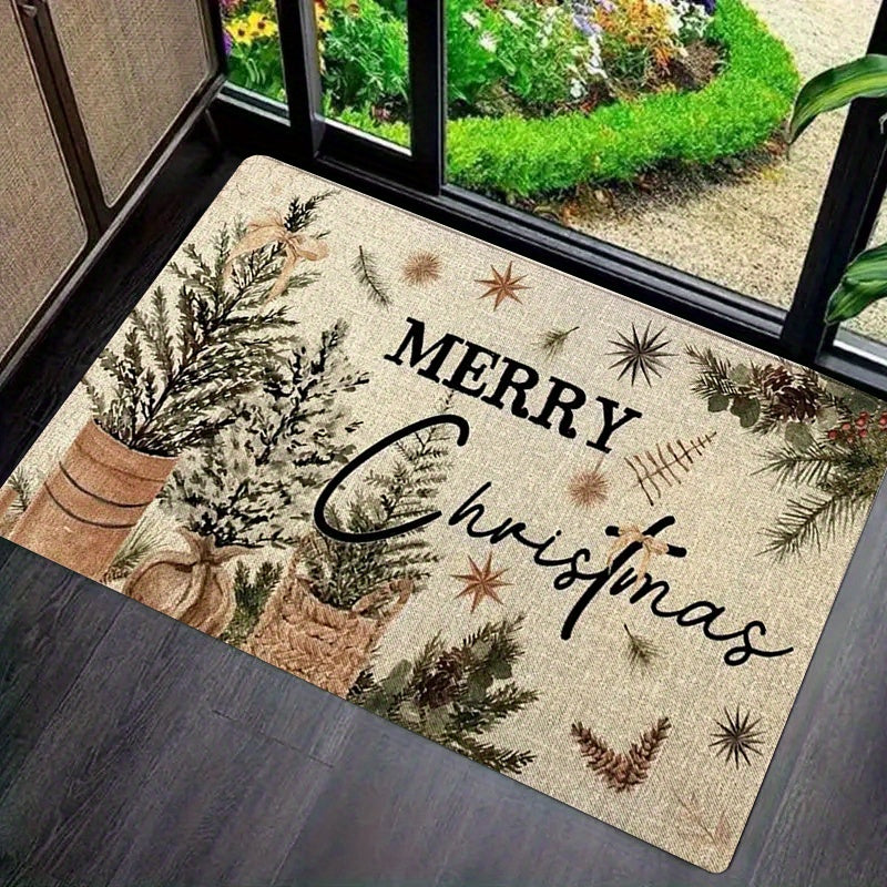 1Pc Vintage Farmhouse Christmas Doormat With "Merry Christmas" Text