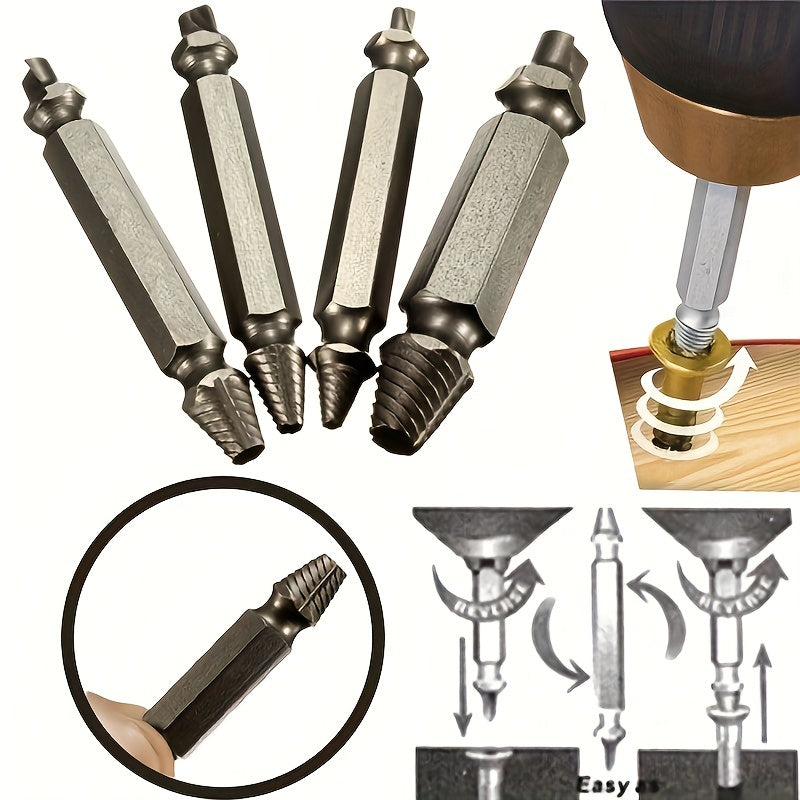 4pcs Steel Broken Speed Out Damaged Screw Extractor Drill Bit Remover Guide Set