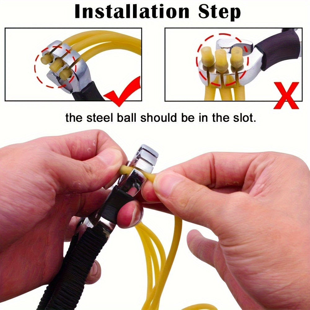 High power aluminum alloy slingshot with rubber band  suitable for hunting and fishing  black and yellow design  durable outdoor throwing tool  precise shooting and fishing