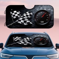1pc Racing Flags Speedometer Style Car Windshield Sunshade   Checkered Flag & 120 km/h Dial Design  Fit Foldable Sun Visor for Front Windshield  Compact & Portable for Daily Drives  Outdoor Parking  Road Trips  Vehicle Sun Protection  Sporty Aesthetic  Hi