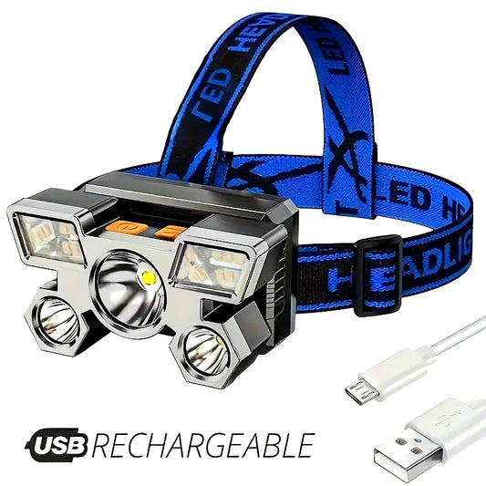 1pc Headlamp with Built In Battery USB Rechargeable Home Decoration Hardware Tools 4 Modes Portable Head Flashlight Lightweight 5 LED Headlight Outdoor Camping Fishing Lantern Mining Headlamp