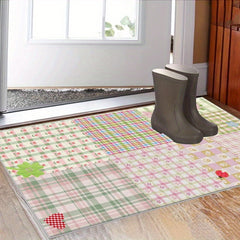 1Pc Vintage Floral & Plaid Pattern Doormat Durable Polyester