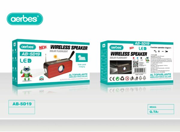 Aerbes AB-SD19 Portable Wireless Bluetooth Speaker With Flashlight And Solar Panel