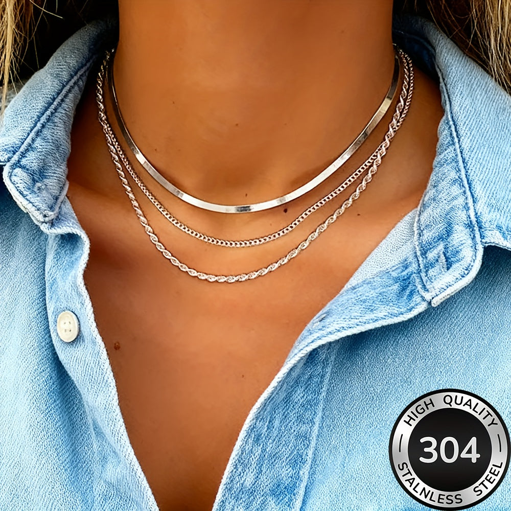 AIVEO Women's Stainless Steel KC Golden Plated Interlocking Layered Necklace   Multi Layered Stackable Chains  Anti Tarnish Durable Jewelry for Daily Wear & Parties  Elegant Gift for Christmas  Birthdays  (European Style Golden Jewelry