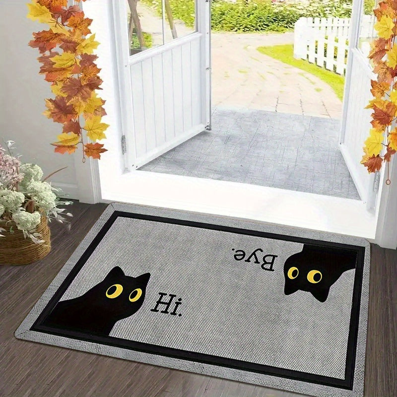 Cute Black Cat Doormat With "B&K Hi" Design