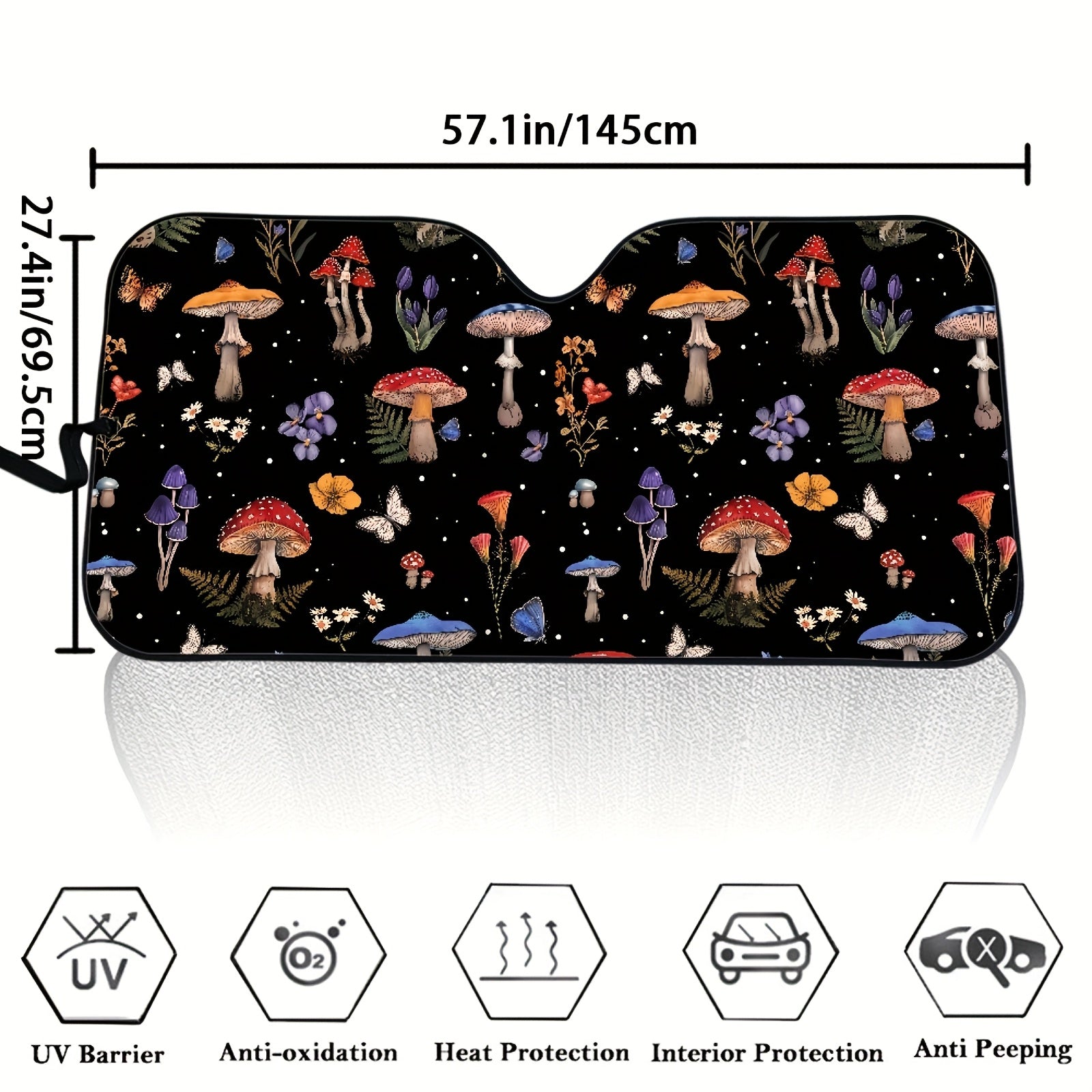 1pc Universal Fit PE Polyethylene Car Windshield Sun Shade  Mushroom Design  UV Sun and Heat Reflector with Buckle Closure  Cooling Vehicle Accessory