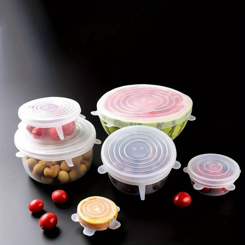 6pcs/set Food Grade Silicone Covers   Round Sealed BPA Free Fresh Keeping Lids for Cups  Pots  Pans   Durable Kitchen & Restaurant Use  Silicone Covers for Food  Kitchen Essentials  Transparent Design  Bpafree Material