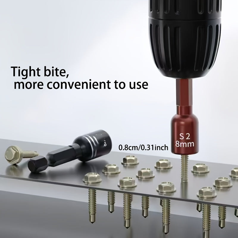 3pcs High Strength Magnetic Screwdriver Bits  8mm Hex Shank  Waterproof & Stain Resistant  Red   Ideal for Hard Floors  Electric Hand Drill  Tail Wire  Inner Hexagonal Sleeve