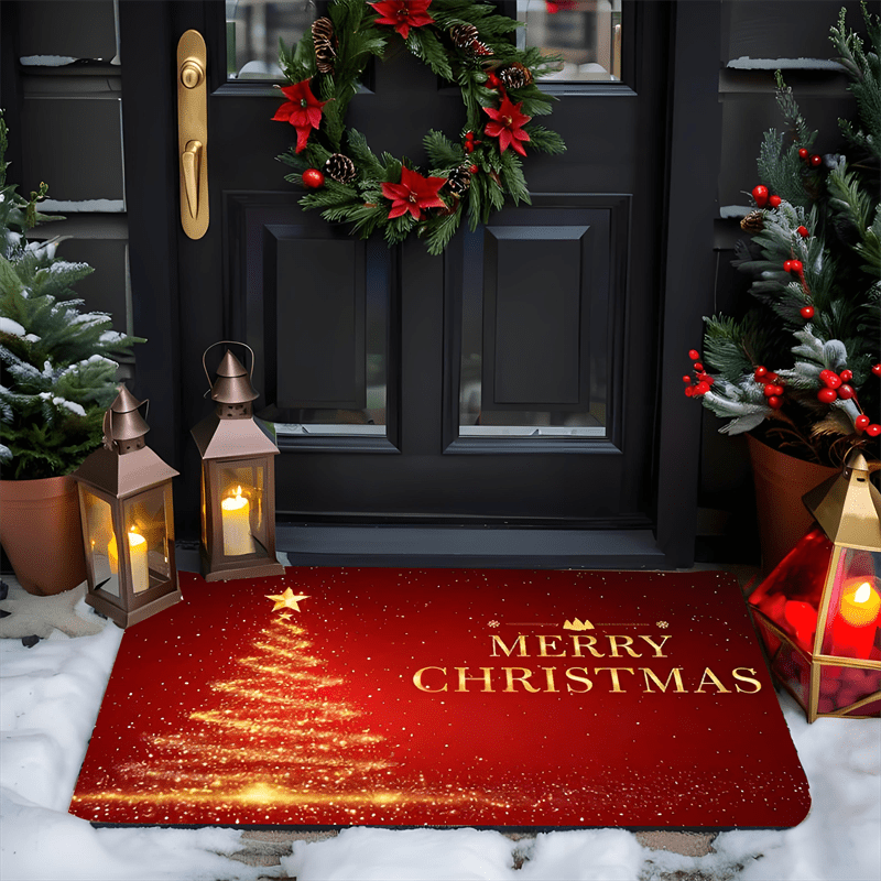1Pc Red & Golden Glitter Christmas Welcome Doormat With