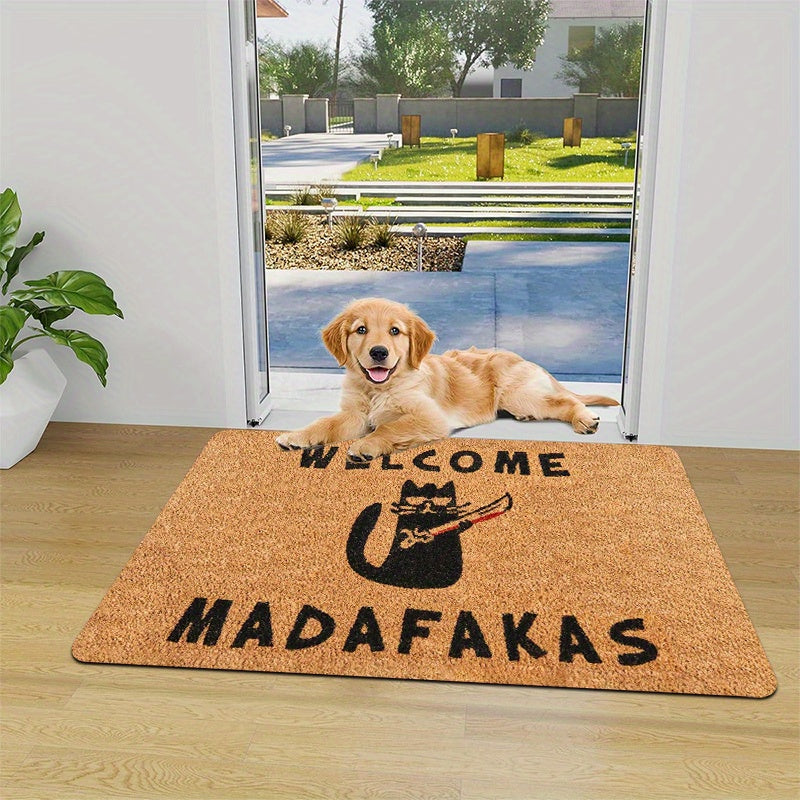 1Pc Gothic Black Cat Welcome Mat 1.02Cm Thick Fleece