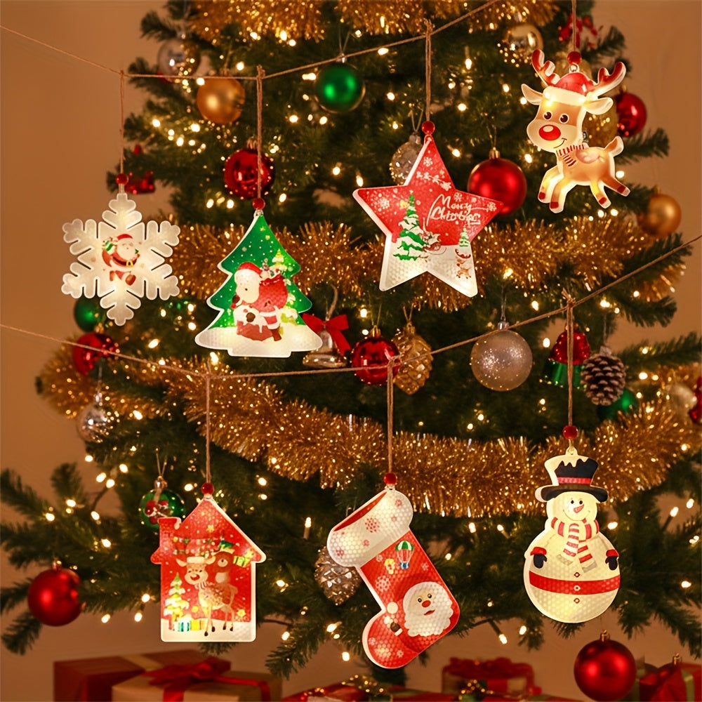 1pc Christmas LED hanging Lights  Reindeer  snowflakes  Christmas tree  snowman  socks  stars Design  Cute Style  Battery Powered  Indoor Holiday Decor  for Home  Wall  Window  Curtain  Party  Bedroom  Xmas Tree Decoration  Indoor Hanging Lights