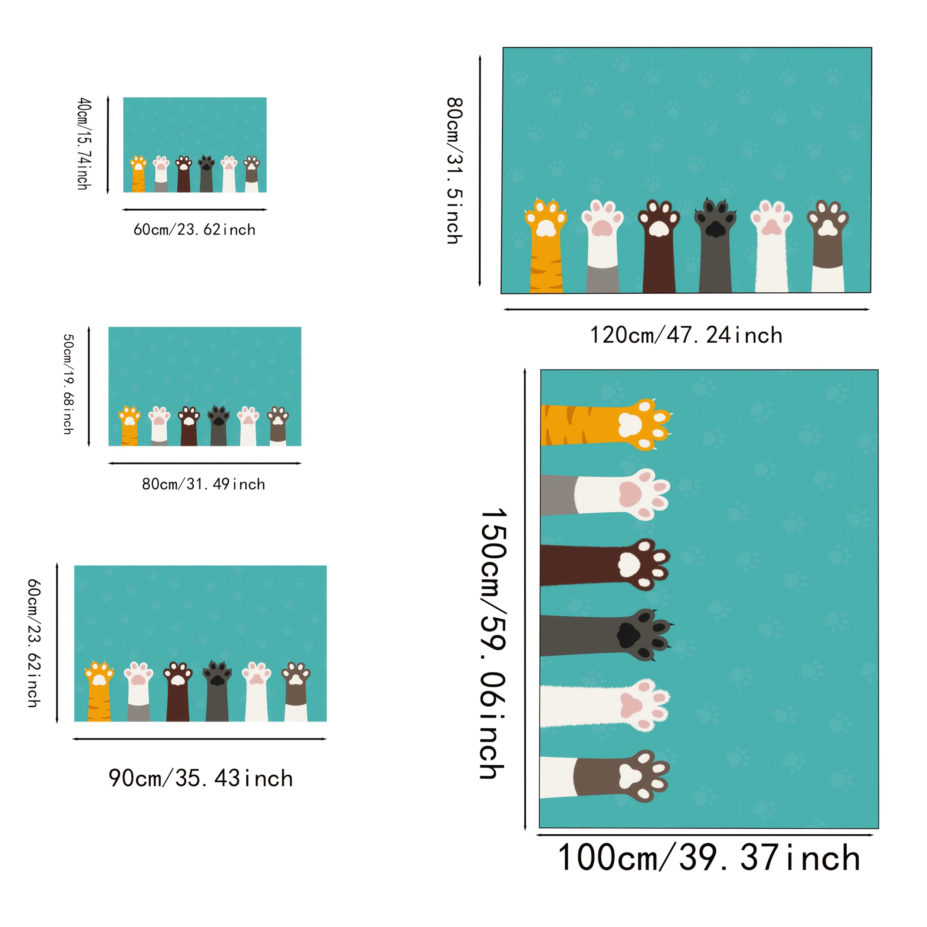 1Pc Cute Cat Paw Print Anti Slip Bath Mat