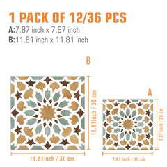12/36pcs Retro Arabian Style  Mosaic Pattern Self Adhesive Vinyl Floor Tiles  Removable and Easy to Install  Suitable for Cabinets  Living Room  Bedroom  Balcony  Entryway  etc.  Size: 19.99/30.0cm  Flooring Self Adhesive Tile  Flooring Tile Self Adhesive