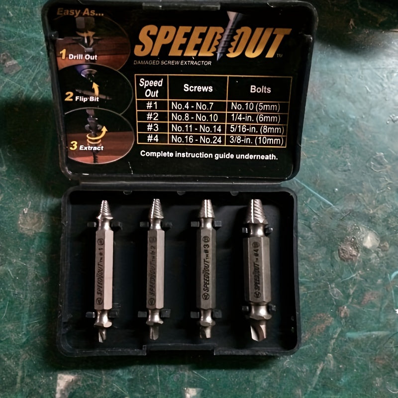 4pcs Steel Broken Speed Out Damaged Screw Extractor Drill Bit Remover Guide Set
