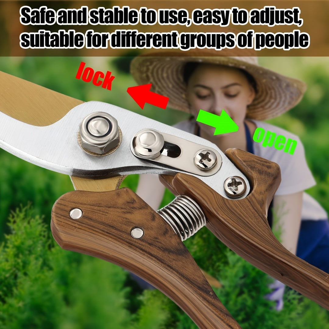 Heavy Duty Carbon Steel Gardening Pruning Shears with Ergonomic Non Slip Handle & Sharp Serrated Blades   Professional Florist Clippers  Manual Hand Pruners for Trees  Shrubs  Hedges  Roses  Flowers   Durable Metal Construction with Locking Mechanism & Sh