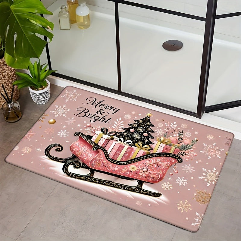 1Pc Christmas Pink Sleigh Doormat Merry & Bright Living